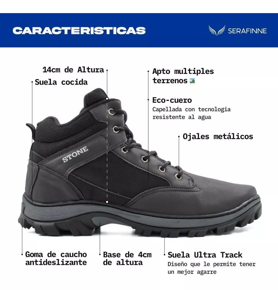 Bota Trekking Borcego Talle Especial Impermeable Stone 4106