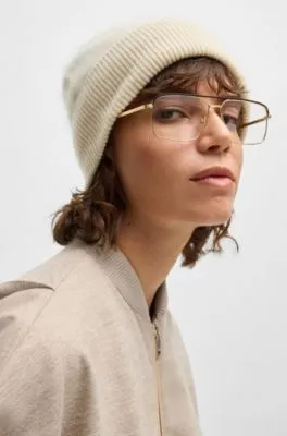 Gorro de punto de cashmere cepillado con puño en canalé