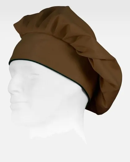 Gorro liso de cocina con velcro y vivo a contraste Marrón