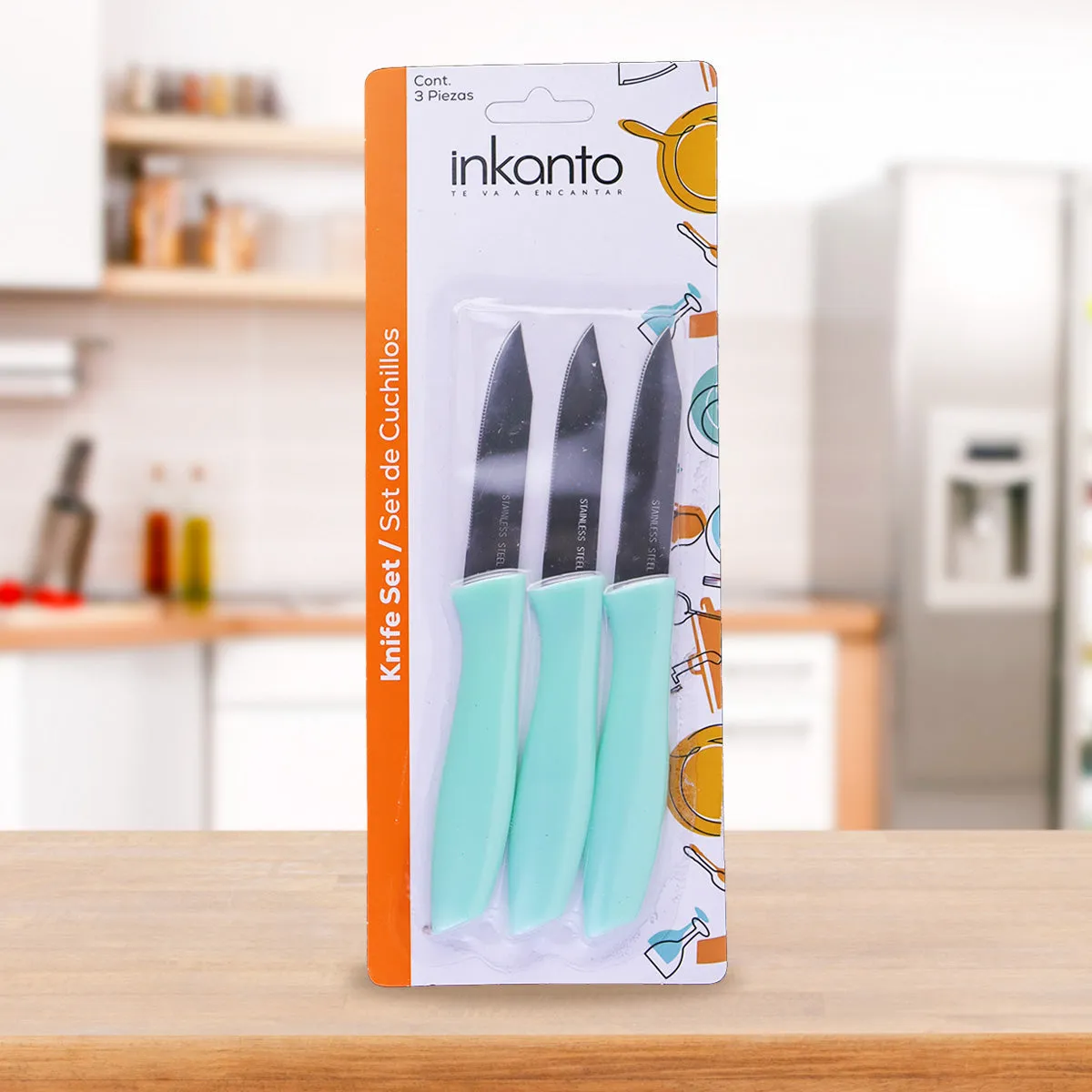 Inkanto, Set de Cuchillos de Cocina, color Aqua, 3 pzas