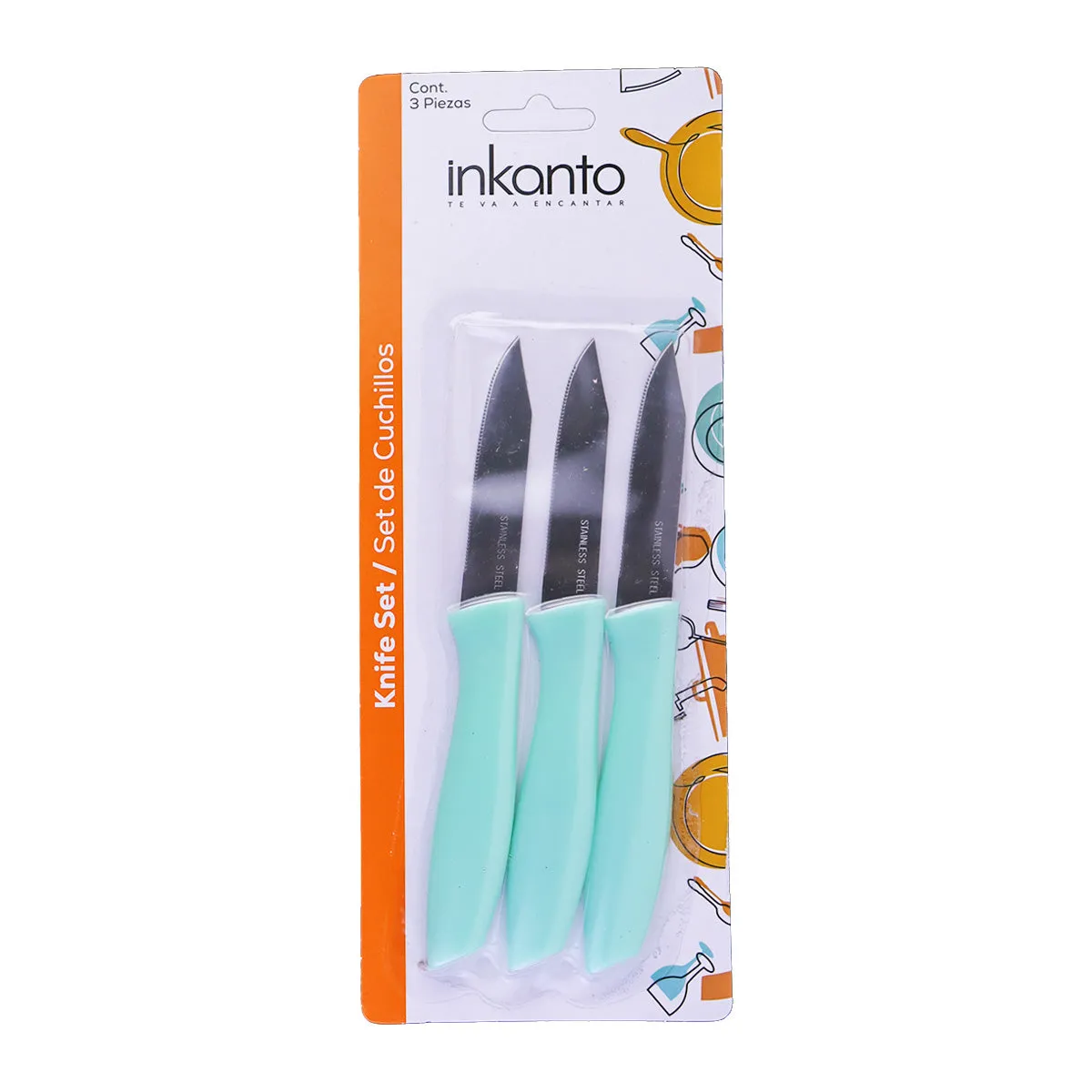 Inkanto, Set de Cuchillos de Cocina, color Aqua, 3 pzas