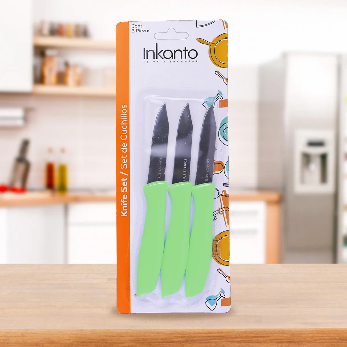 Inkanto, Set de Cuchillos de Cocina, color Verde, 3 pzas