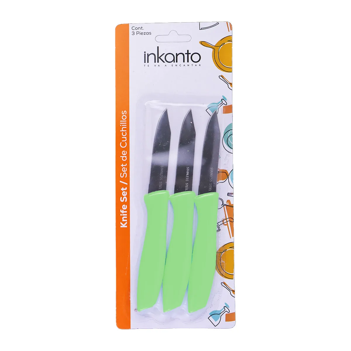 Inkanto, Set de Cuchillos de Cocina, color Verde, 3 pzas