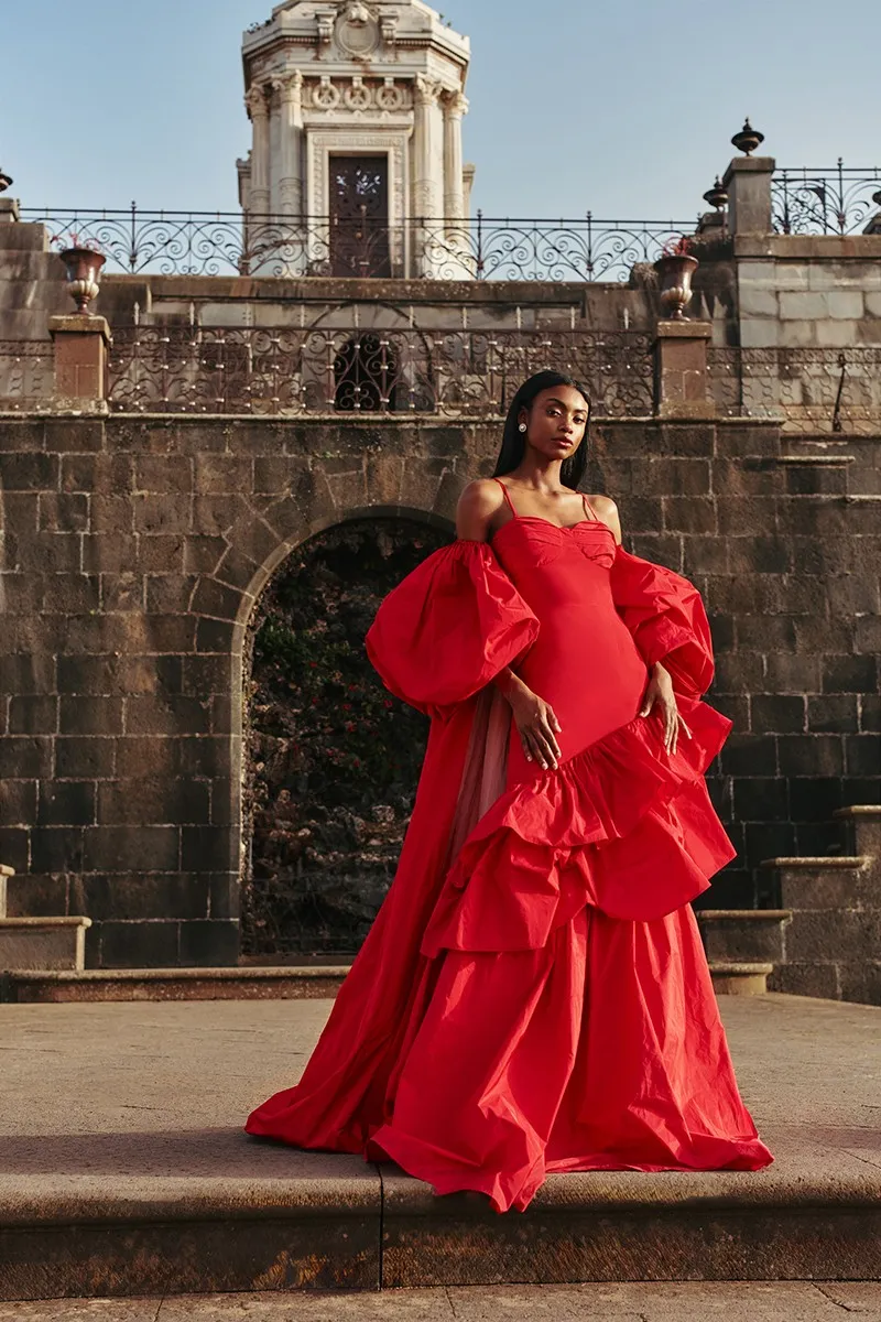 Vestido edición especial tafetán rojo volantes La Concepción 